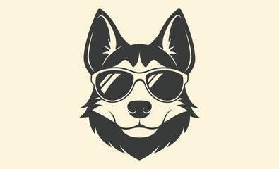 Dog head sunglasses silhouette, dog head wearing sunglass silhouette, dog with glasses icon vector 