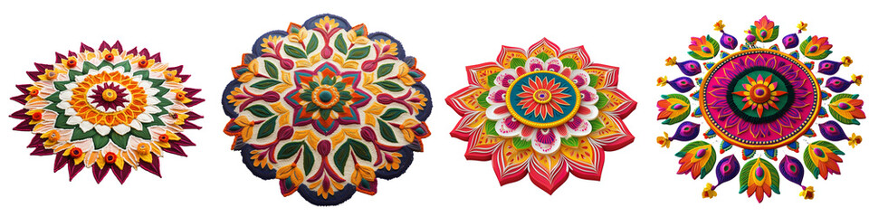 set of Beautifully decorated Alpona design for the celebration of Pohela Boishakh, colorful and aesthetic Alpona design for the occasion of Pohela Boishakh, on a transparent backgrounds