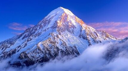 Sunrise Over Snow Covered Mountain Peak