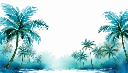 Obraz premium abstract border frame of hand drawn palm trees, tropical nature element concept background with copy space