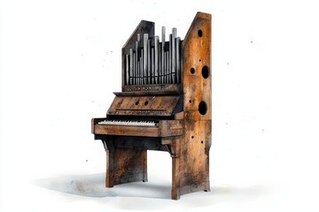 Rustic vintage organ showcasing intricate woodwork and unique design, perfect for music lovers and artistic settings.