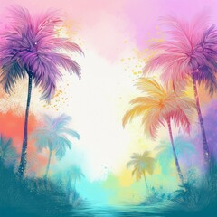 abstract border frame of hand drawn palm trees, tropical nature element concept background with copy space