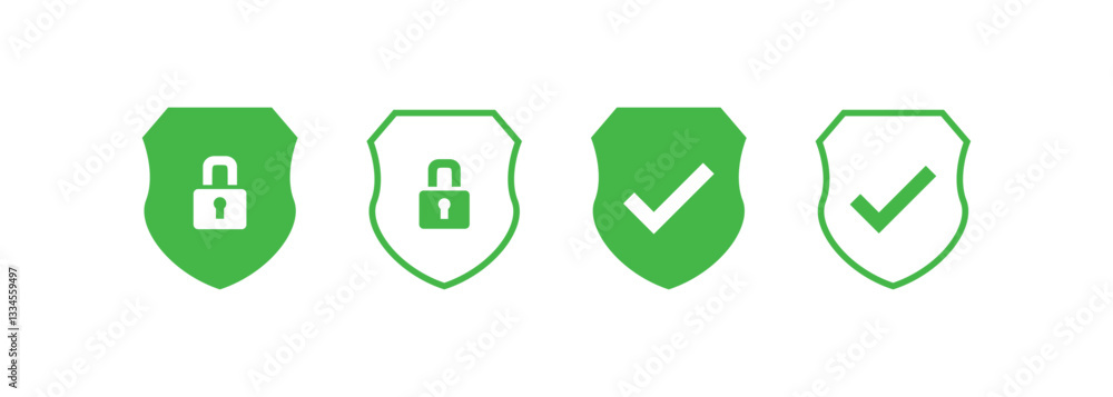 Aufkleber set of security shield icons, security shields logotypes with check mark and padlock. security shiel