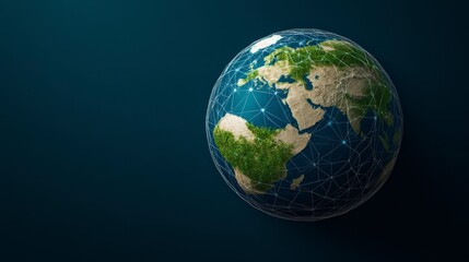 Fototapeta premium 3D Model of Earth with Geometric Lines Representing Connectivity and Global Networks