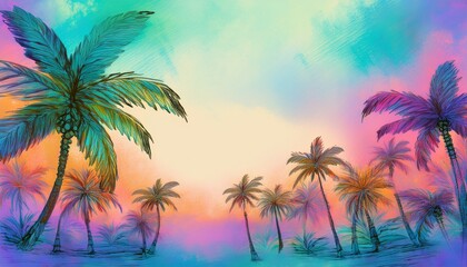 abstract border frame of hand drawn palm trees, tropical nature element concept background with copy space