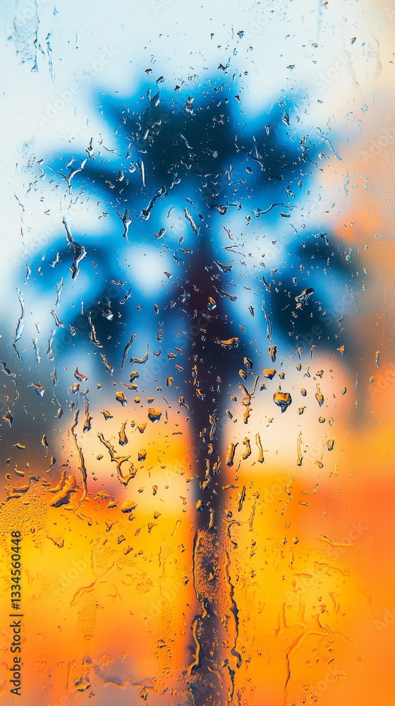 Aufkleber raindrops clinging to a glass surface create a mesmerizing texture as they partially obscure the sil