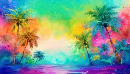 abstract border frame of hand drawn palm trees, tropical nature element concept background with copy space