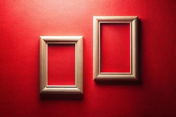 Minimalist Red Room: Vertical Blank Photo Frames Mockup on Red Wall - Macro Photography