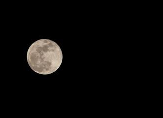 Photo with a zoom lens on a full moon on a spring night