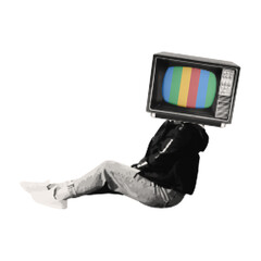 Women element halftone old TV on her head with for creating collages. Vector. © Olgadesigner