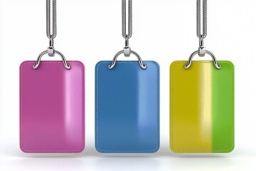 Three Colorful Rectangular Name Tags with Silver Chains