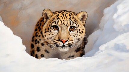 Fototapeta premium Majestic Snow Leopard in a Winter Wonderland Surrounded by Soft White Snow and Wilderness