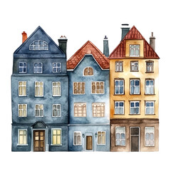 Fototapeta premium Watercolor painting of three story houses on top of each other.