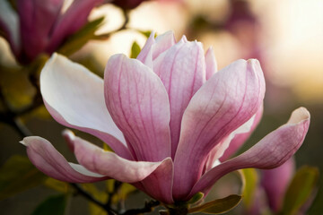 Fototapeta premium Delicate beauty of magnolia flowers, spring card
