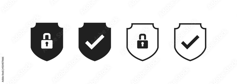 Aufkleber set of security shield icons, security shields logotypes with check mark and padlock. security shiel