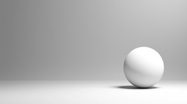 A white sphere sits on a white surface against a gray background.