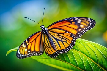 Monarch Butterfly Close-up on Green Leaf - Nature Stock Photo