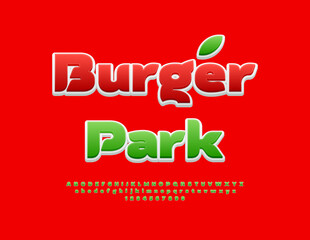 Naklejka premium Vector Artistic flyer Burger Park. Fashion Green Font. Trendy Elegant Alphabet Letters and Numbers set.