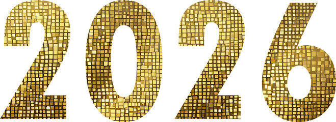 2026 new year in golden party style, png without background