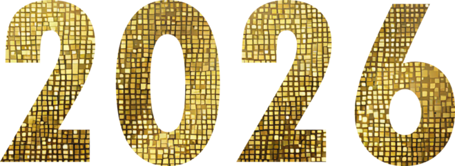 2026 new year in golden party style, png without background