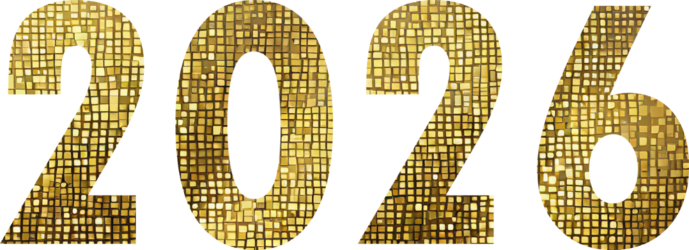 2026 new year in golden party style, png without background