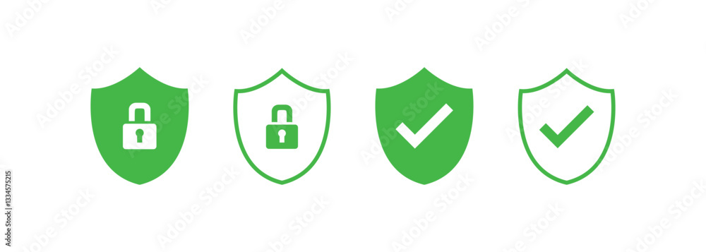 Aufkleber set of security shield icons, security shields logotypes with check mark and padlock. security shiel