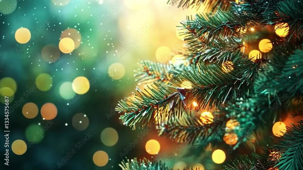 Poster this enchanting image features a christmas tree with shimmering lights and a soft bokeh background. 