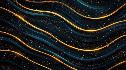 golden background glitter and harmony, A dynamic abstract image featuring flowing golden lines on a dark background, creating a sense of movement and depth.
