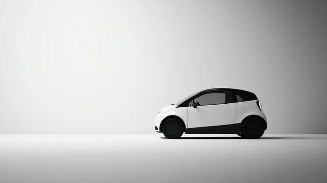 Fototapeta A small electric hatchback positioned against a monochrome backdrop, leaving empty space.
