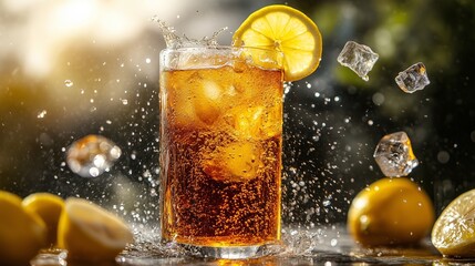 iced lemon tea, fresh splashing