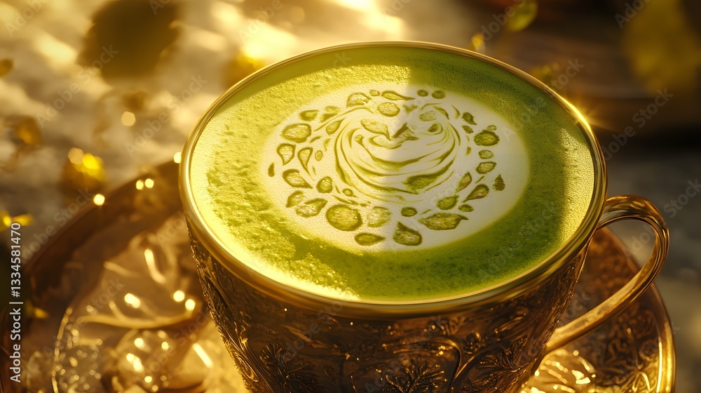 Poster exquisite green tea served in a simple cup on a table with a calm and inviting atmosphere for relaxa