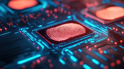 Digital Fingerprint on Circuit Board with Glowing Elements