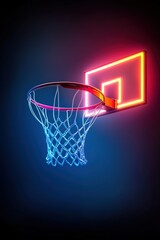 A basketball hoop with a glowing neon rim for a creative sports background,