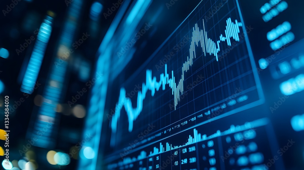Poster stock screen displaying drastically declining chart highlighting market trends and analysis of finan
