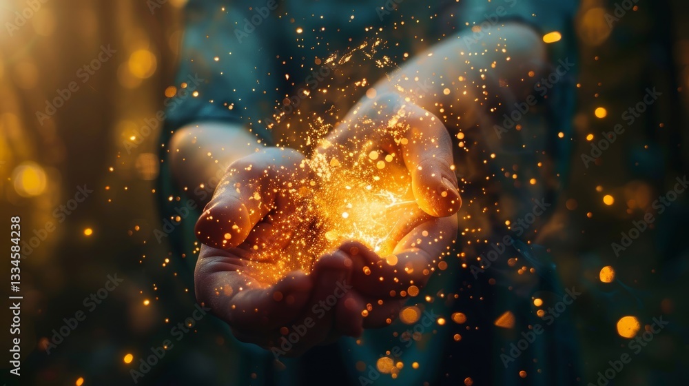 Poster magical elements with sparkling particles and glowing light effects