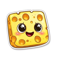 Fototapeta premium cute smiley happy cartoon sticker cheese puff cookie snacks character illustration drawing, white background 