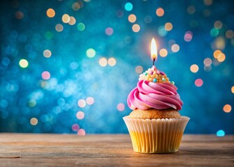 Panoramic Birthday Cupcake with Lit Candle Number Two - Second Anniversary Celebration