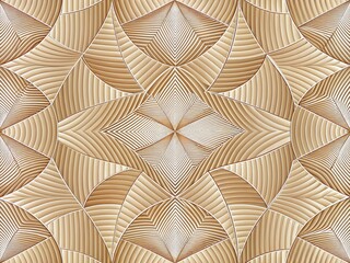 Panoramic Beige Geometric Wall Art: Curved & Straight Lines Abstract Pattern for Interior Design