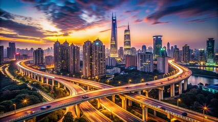 Fototapeta premium Panoramic Cityscape View: Modern Metropolis Skyline at Dusk