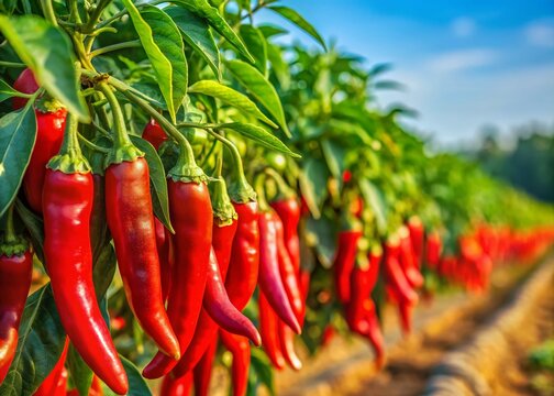 Panoramic Close-up of Ripe Red Chilis on Organic Farm in Chakwal, Punjab, Pakistan