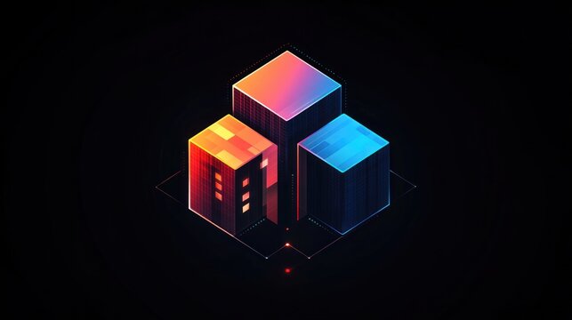 Isometric city night neon glow digital art