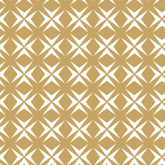 Abstract geometric pattern with crosses, stripes, lines. Seamless vector background. White and gold ornament. Modern reticulated graphic design.