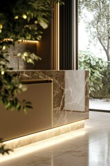 Modern Luxury Kitchen Island with Marble Countertop and Integrated Lighting