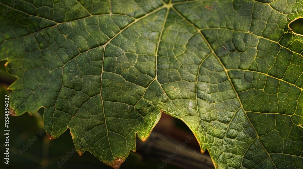 Poster detailed close up of a vibrant green leaf showcasing intricate vein patterns and textured surface un