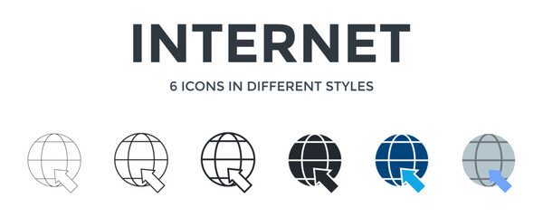 Internet  Icon In Different Style Vector Illustration. Designed In Thin Line, Regular Line, Bold Line, Glyph, Color Fill, And Flat Style Can Be Used For Web