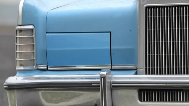 luxury american retro car blue dream front view panorama up