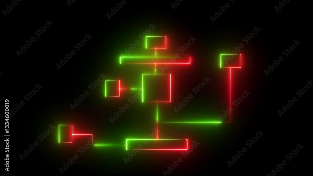 Poster diagram illustrating a linear process flow neon line business hierarchy connection contour corporate
