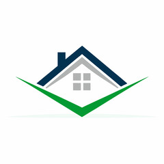 Minimalist House Logo with Checkmark Smooth Vector Design.