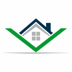 Minimalist House Logo with Checkmark Smooth Vector Design.