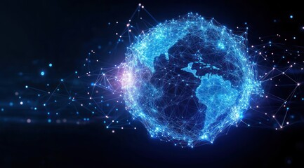 Obraz premium Futuristic Digital Globe Global Network Connection Big Data Visualization Cyberpunk Technology Communication